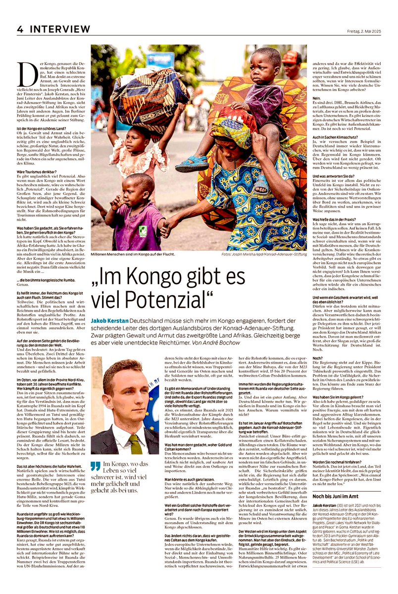 My interview printed/published in several newspapers of the Neue Berliner Redaktionsgesellschaft today (in German)

🇨🇩🤝🇩🇪