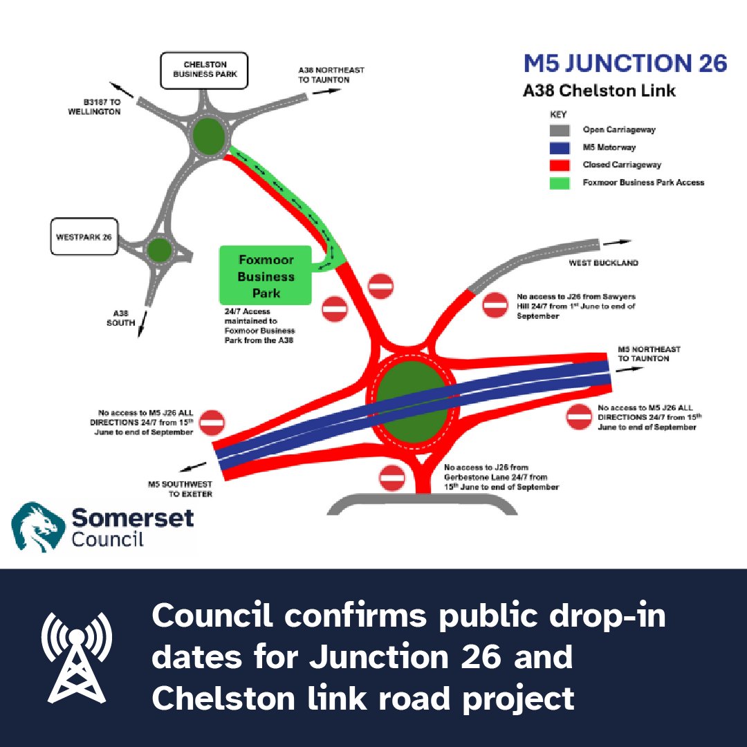 TravelSomerset's tweet photo. Want to find out more about the Junction 26 and Chelston link road project? 

Public drop-in events are taking place in West Buckland and Wellington where people can meet the team and ask questions. 

For full details: https://t.co/38LWNsEMwb https://t.co/OpdG2k5yk0