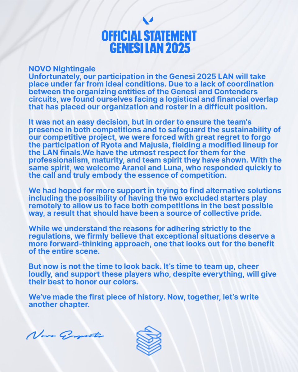 NOVO Nightingale - Official statement 

#NOVOEsports #EXNOVO #HereToInnovate