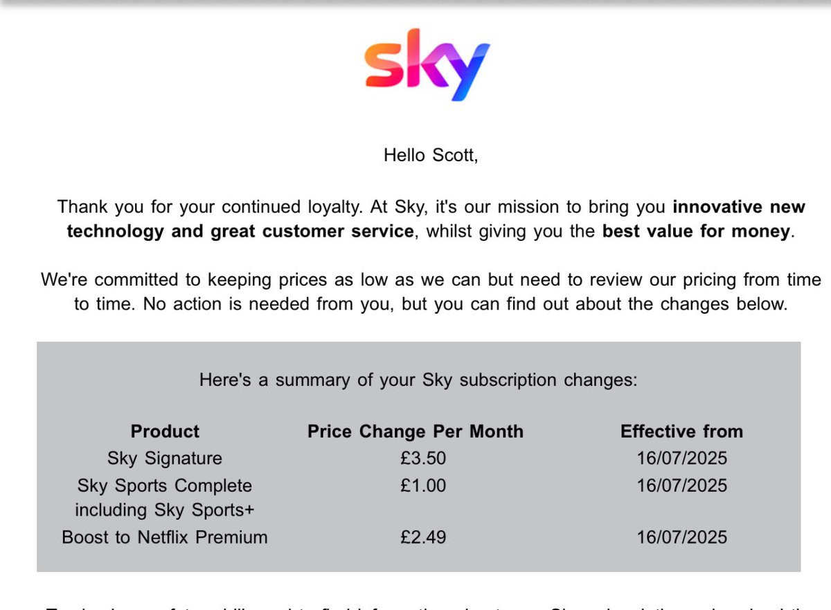 Every year Sky send me the dreaded price increase I laugh at the innovation in tech bit as I try to get my 8 year old box to stay on, and when I ask to get new ones I can’t. Believe in better 🤔😂 #sky <a href="/SkyUK/">Sky</a> #badvalue #oldtech