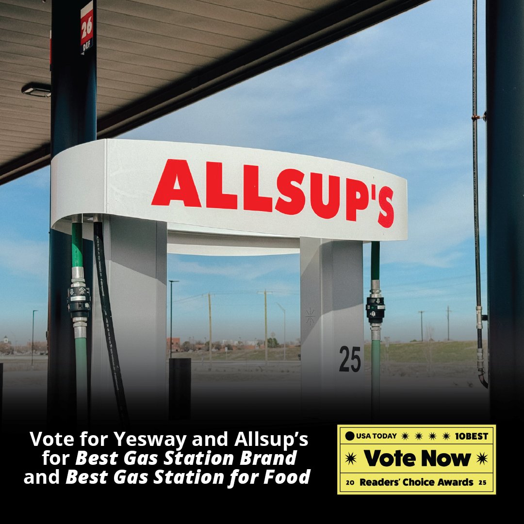 We’re nominated — and YOU can help us win!
Yesway and Allsup’s are up for Best Gas Station Brand AND Best Gas Station for Food in the
USA Today 10Best Awards. Let’s show the world why we’re the best in the business!
🌯 Vote once a day through Monday,... 10best.usatoday.com/awards/allsups…