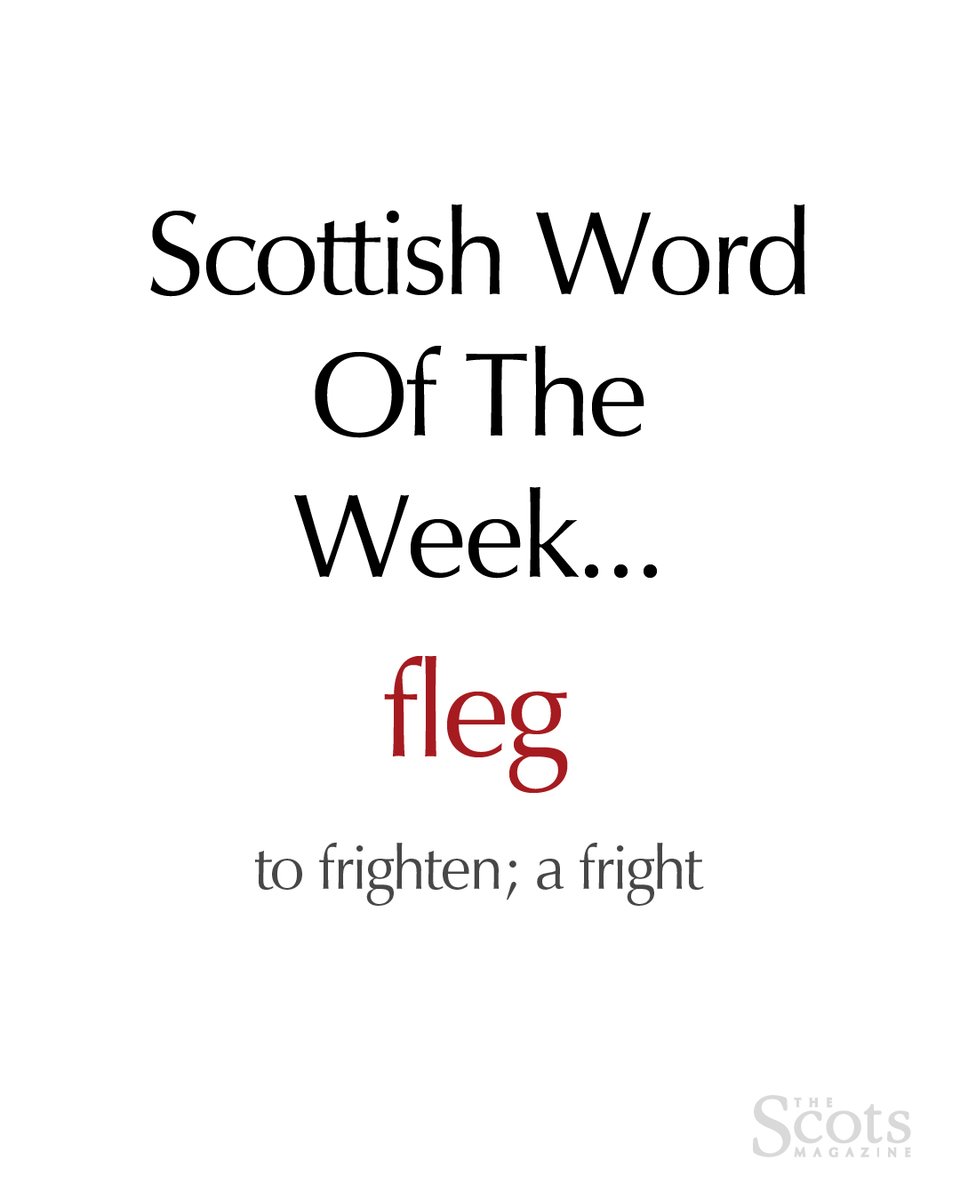 #ScottishWordOfTheWeek is fleg! (pronounced /flɛɡ/)

This word can be used as a noun, meaning a fright, or a verb, meaning to frighten. 
Example sentences: "That loud noise gave me a fleg!" or "That'll fleg him..." 

#scottishwords #scotslanguage