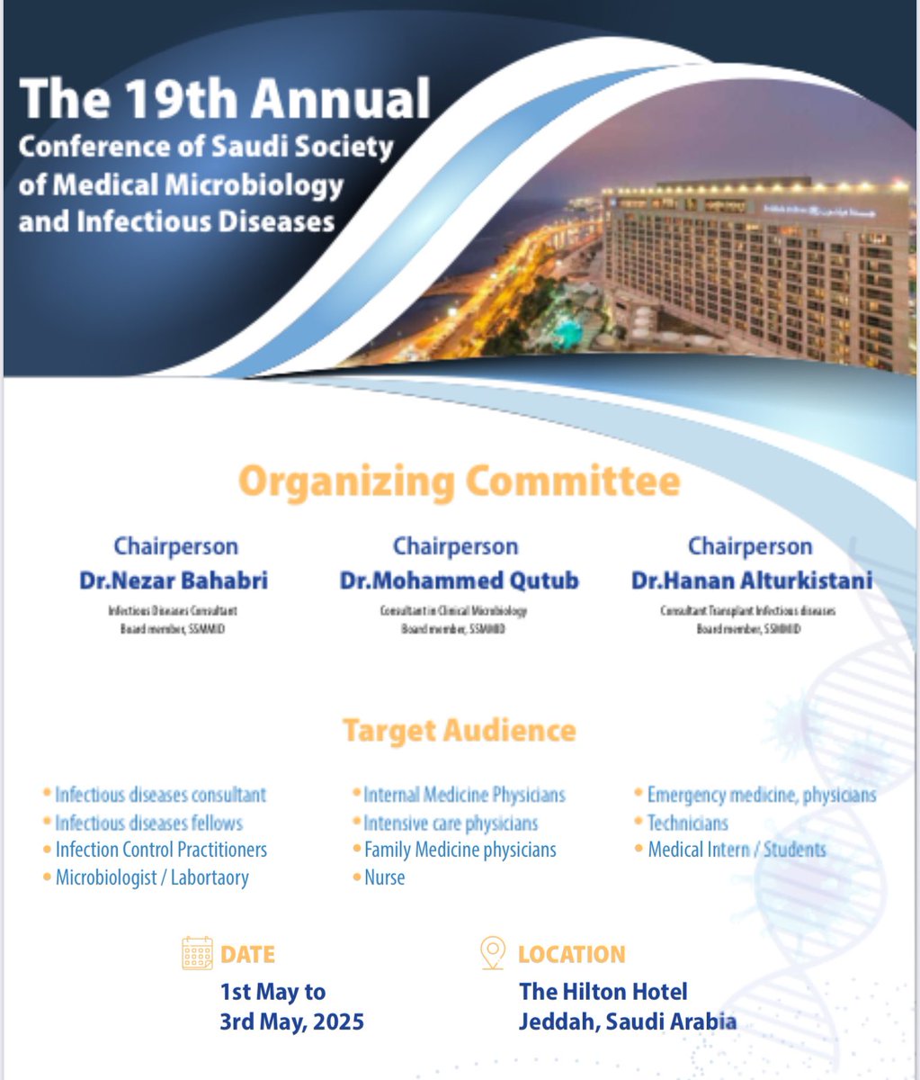 suzan_attar's tweet photo. What an amazing event with an extensive programe ,”19th annual Saudi Society Conference for Medical Microbiology &amp; Infectious Disease ” .Thanks Dr.Nezar Bahabri for the kind invitation. https://t.co/DjeCLIP4LD