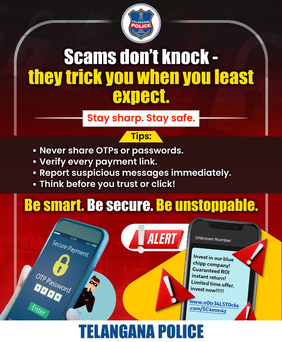 Your data, your money, your life — protect them online just like you do offline.

#CyberSafety #ThinkBeforeYouClick #CyberAwareness #TelanganaPolice