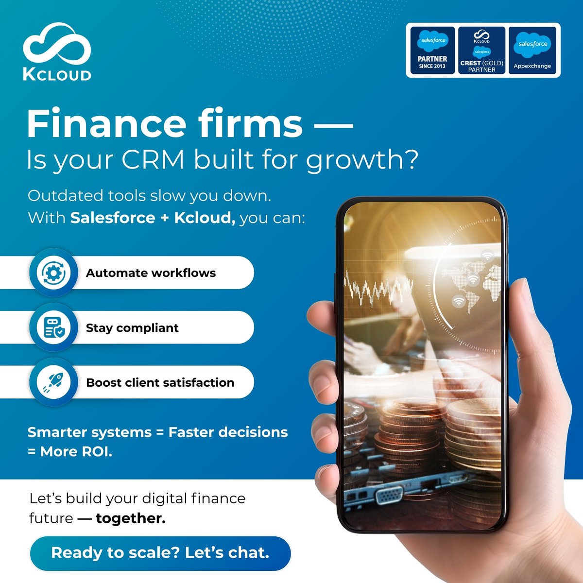 KcloudTech's tweet image. Is your finance CRM helping you grow — or slowing you down?
With Kcloud Technologies and Salesforce, you can simplify your work, stay on top of compliance, and keep your clients happy.
Reach out to us here - lnkd.in/gsUQrw8B
#Salesforce #Finance #CRM
