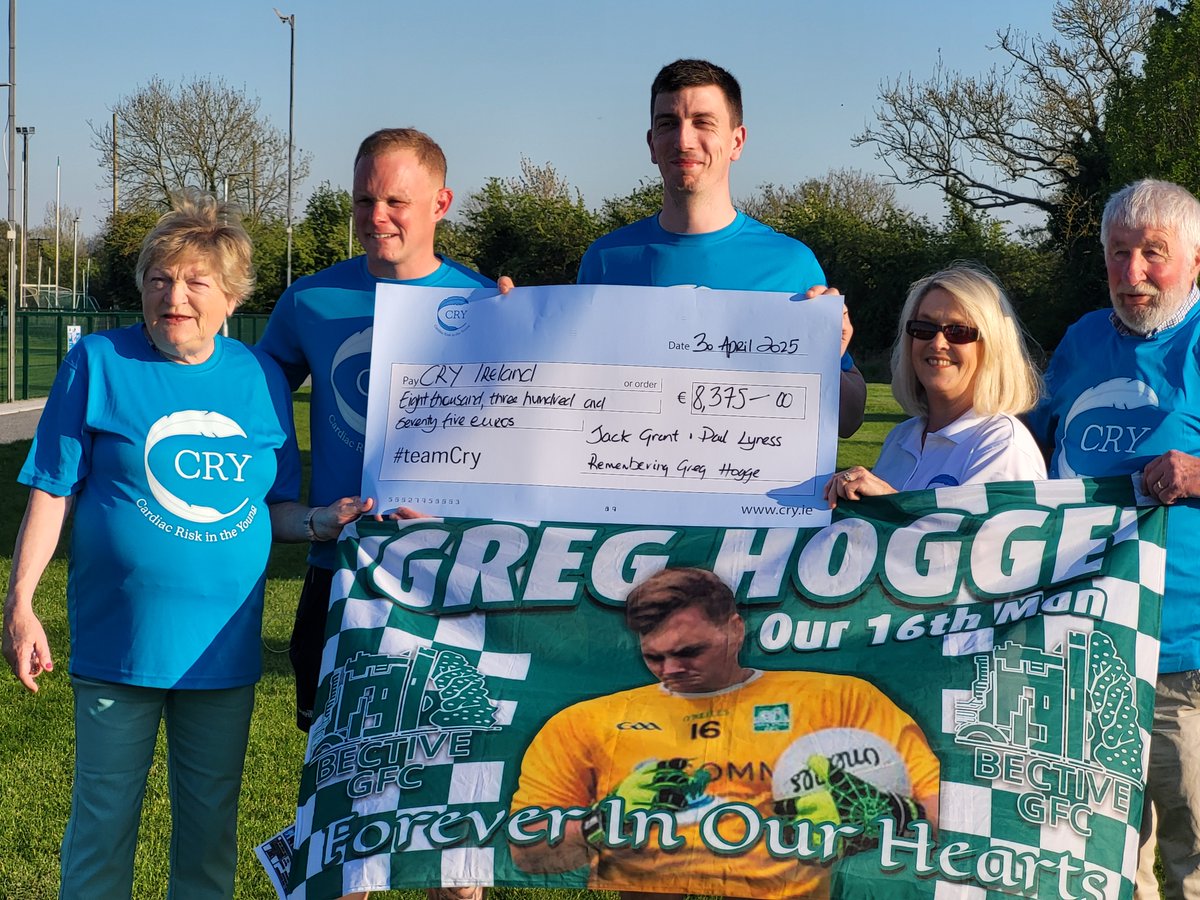 CRYIre's tweet photo. Huge thanks to @BectiveGFC for the warm welcome to @lucybane on Wednesday where Jack Grant & Paul Lyness presented CRY with โฌ8,375.00 raised completing the #Barcelona #Marathon in March remembering their friend, Greg Hogge.
#Charity #FriendsOfCRY
Always, #RememberingGreg https://t.co/2ygMxUhCm1