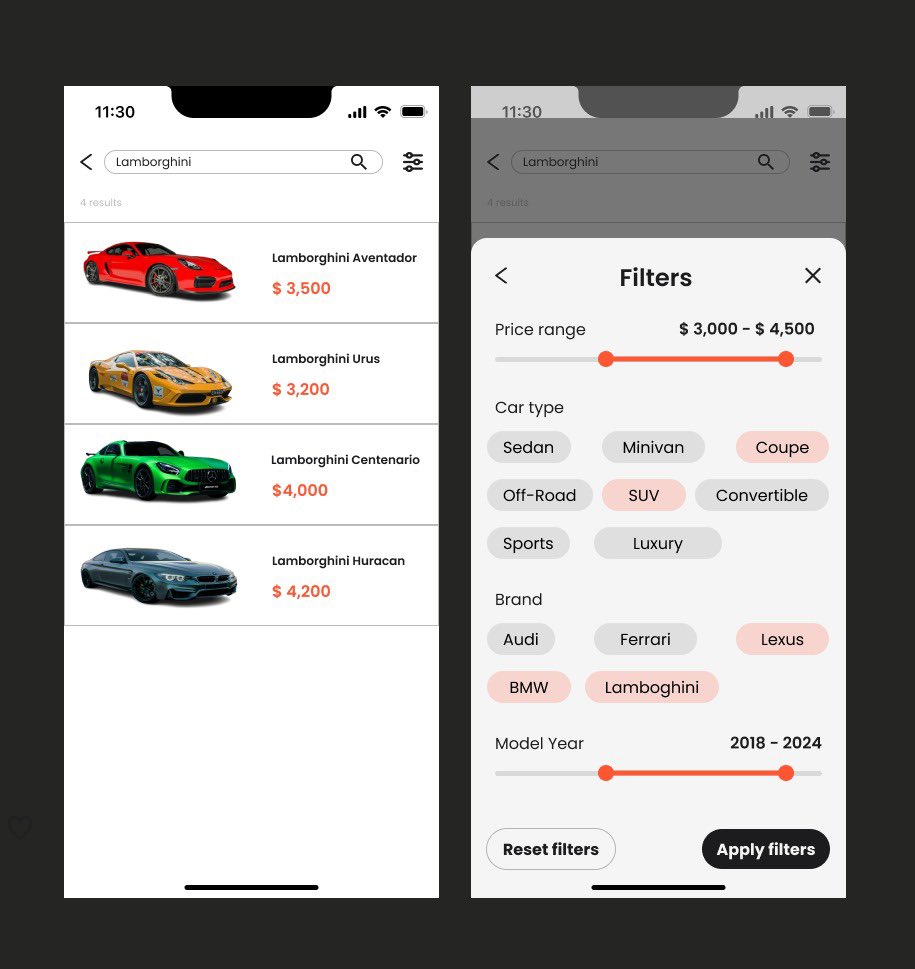 PruDesigns's tweet image. Day 06 – Search &amp;amp; Filters for AutoMuse

Didn’t know much about cars, but this challenge is teaching me!
Product design really makes you explore new worlds.

Let’s connect 🤝
#designinprogress #DIP06 #Altschool #UIDesign