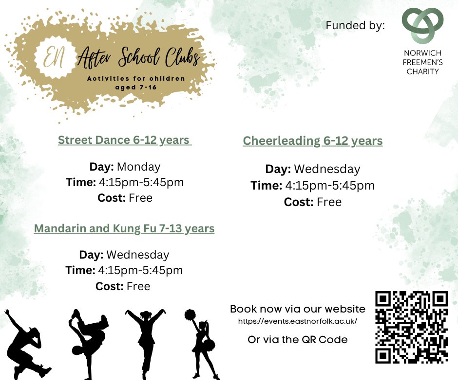 Starting next week, we have a variety of After School Clubs happening each week. There are a few spaces remaining which can be booked at: events.eastnorfolk.ac.uk

As these places are funded, we ask that children are only booked onto one each week.