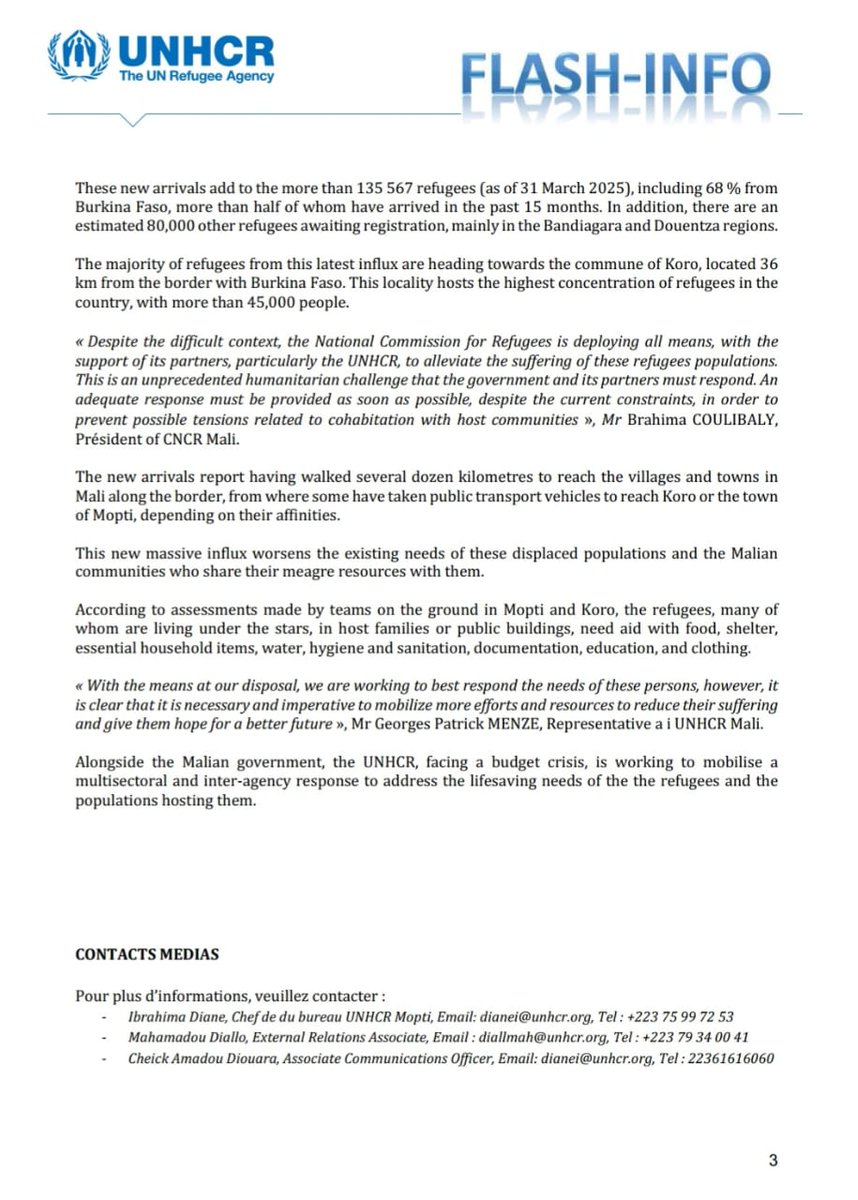 Le Mali 🇲🇱 accueille un nombre croissant de #réfugiés burkinabè 🇧🇫, aggravant la crise humanitaire dans les régions centrales du pays. Flash info: