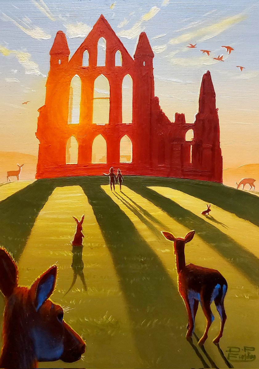 FieldingDerrick's tweet photo. Hello everyone 😊 here's my latest original painting 'Whitby Dreamers', acrylic on board, size 11.3" x 7.9"
#whimsicalart #artinspiration #acrylicpainting #love #cat #contemporaryart #original #artist #artwork #art #painting #romantic #figurativeart #whitby #whitbyabbey #sunset https://t.co/M4svcsp2z5