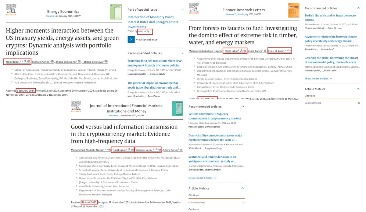 11 papers (4 shown here) in <a href="/brianmlucey/">brian lucey</a> (<a href="/TCDBusiness/">Trinity Business School</a>) his special issue from the <a href="/ElsevierConnect/">Elsevier</a> journal Energy Economics seem to have a conflict of interest. Did B. Lucey really edit 11 papers for his coauthors?  <a href="/RichardTol/">Prof Dr Richard S.J. Tol MAE</a> sciencedirect.com/special-issue/…