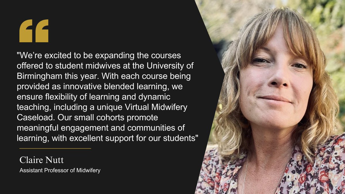 College of Medicine and Health (UoB) (@unibirm_cmh) on Twitter photo Today is International Day of the Midwife! We are proud to support and train new generations of midwives.
This year our courses are expanding, as Assistant Professor Claire Nutt explains. Find out more about our courses: birmingham.ac.uk/schools/nursing #IDM2025 <a href="/unibirmingham/">Uni of Birmingham</a> Today is International Day of the Midwife! We are proud to support and train new generations of midwives.
This year our courses are expanding, as Assistant Professor Claire Nutt explains. Find out more about our courses: birmingham.ac.uk/schools/nursing #IDM2025 <a href="/unibirmingham/">Uni of Birmingham</a>