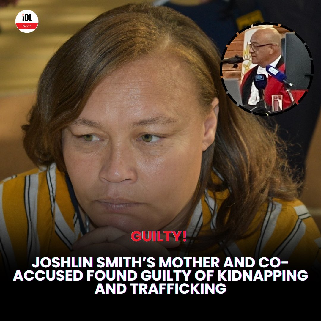 IOL's tweet photo. GUILTY! The Western Cape High Court has found that Joshlin Smith was exchanged and that she was deprived of her liberty.
Racquel βKellyβ Smith, her boyfriend Jacquen βBoetaβ Appollis, and their friend Steveno βSteffieβ van Rhyn were found guilty of kidnapping and trafficking six-year-old Joshlin Smith.
https://t.co/8Z9tVGHz0k
#JoshlinSmith #JoshlinSmithTrial #JoshlinSmithJudgment