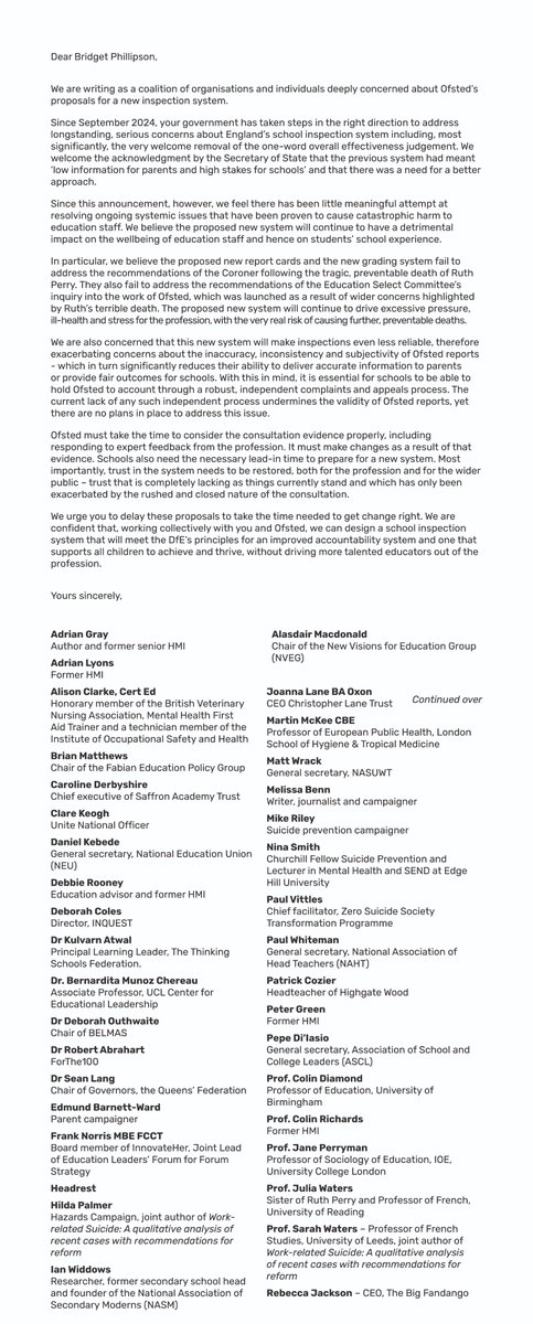 I was incredibly proud to be asked to add my name to the open letter sent to Bridget Phillipson on Monday—and hopefully the letter will not be the only act of this wonderful coalition of voices from across education (watch this space)…