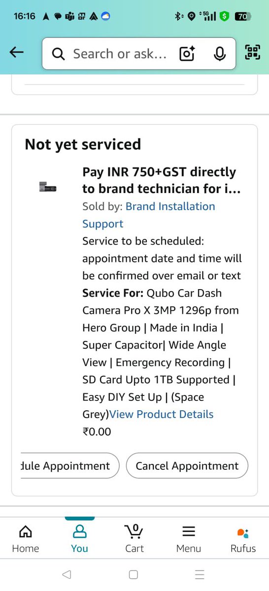 Into_Applee's tweet image. Seriously disappointed with @amazonIN. Bought a Qubo Dash Cam that clearly showed &quot;₹0 installation&quot; during checkout. Now being asked to pay ₹750+GST to the technician. This is misleading and unacceptable.
@QuboSmartDash @hero_group
#AmazonIndia #ConsumerRights #ScamAlert