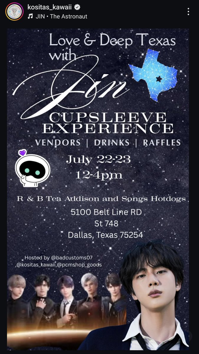 BTSxDFW's tweet photo. pre-concert meet up anyone? 👀💜✨

https://t.co/iLNFgGQ6mE

(#BTS #BTSJIN #BTSARMY #Jin_Echo #Jin_TOUR Dallas DFW cupsleeve event) https://t.co/DSPwreYIu3