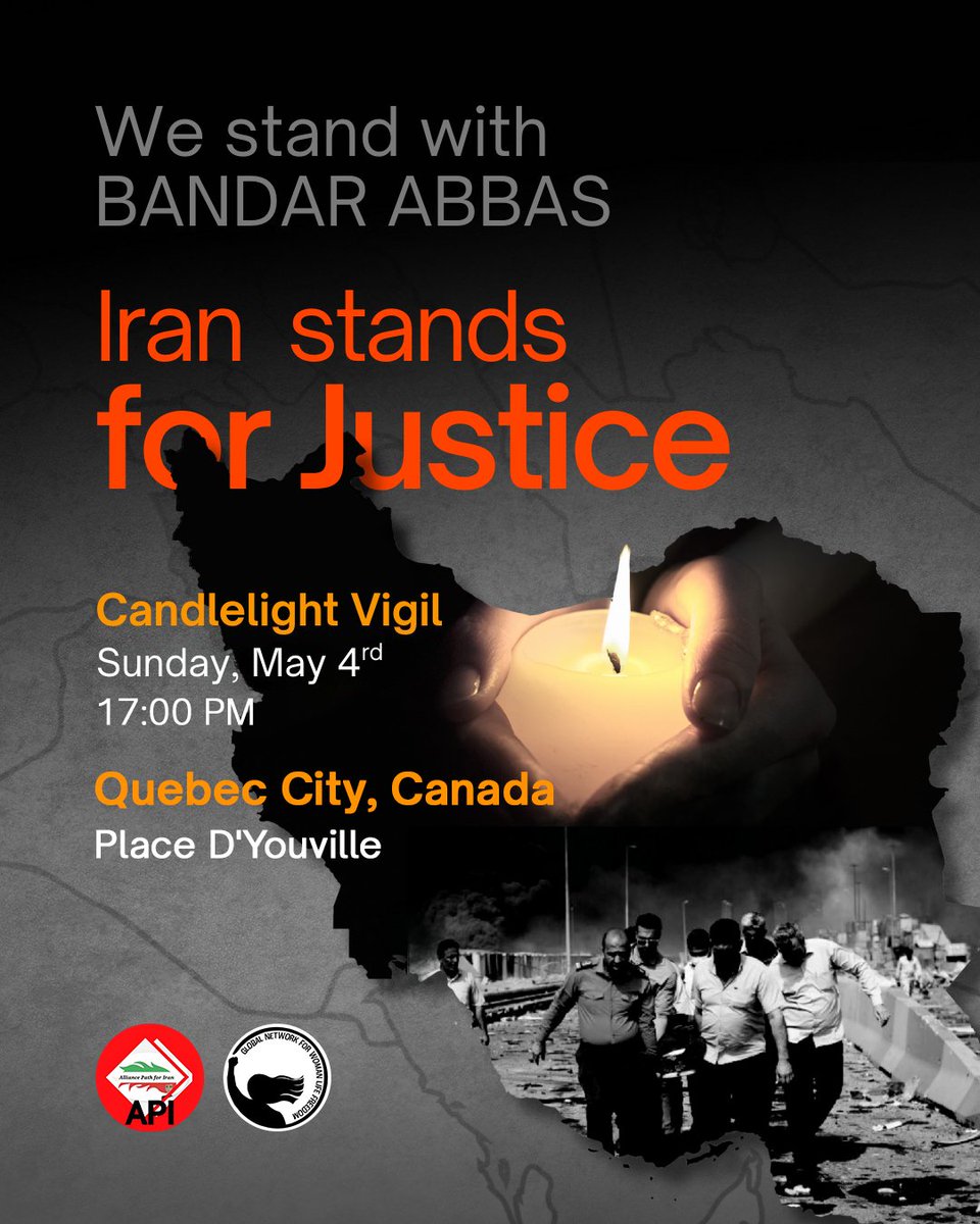 API_IRAN_info's tweet image. کانادا، کبک‌سیتی
یکشنبه ۴ می، ساعت ۵ بعدازظهر

مراسم روشن کردن شمع،
برای کارگران جان‌باخته، برای خانواده‌های داغدار، برای محکومان به اعدام، و برای همه‌ی قربانیان این رژیمِ جانی.

#بندرعباس #زن_زندگی_آزادی #دادخواهی 
#WomanLifeFreedom #GNforWLF