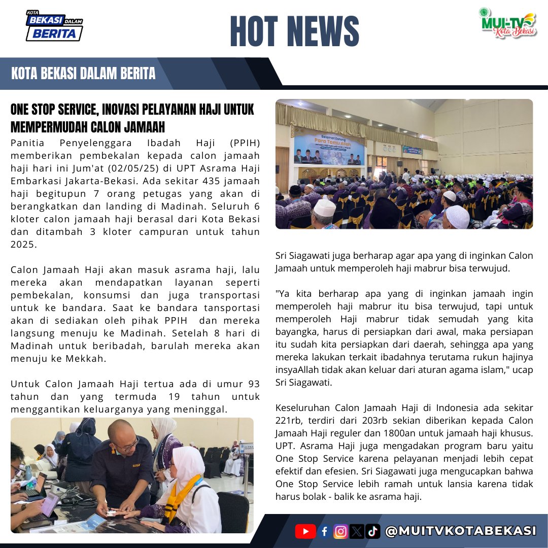 muitv_bekdalber's tweet image. ONE STOP SEERVICE, INOVASI PELAYANAN HAJI UNTUK MEMPERMUDAH CALON JAMAAH

Jum&apos;at (02/05/2025)
#onestopservice
#Haji2025
#calonhaji
#inovasi
#KOTABEKASI
#kotabekasidalamberita