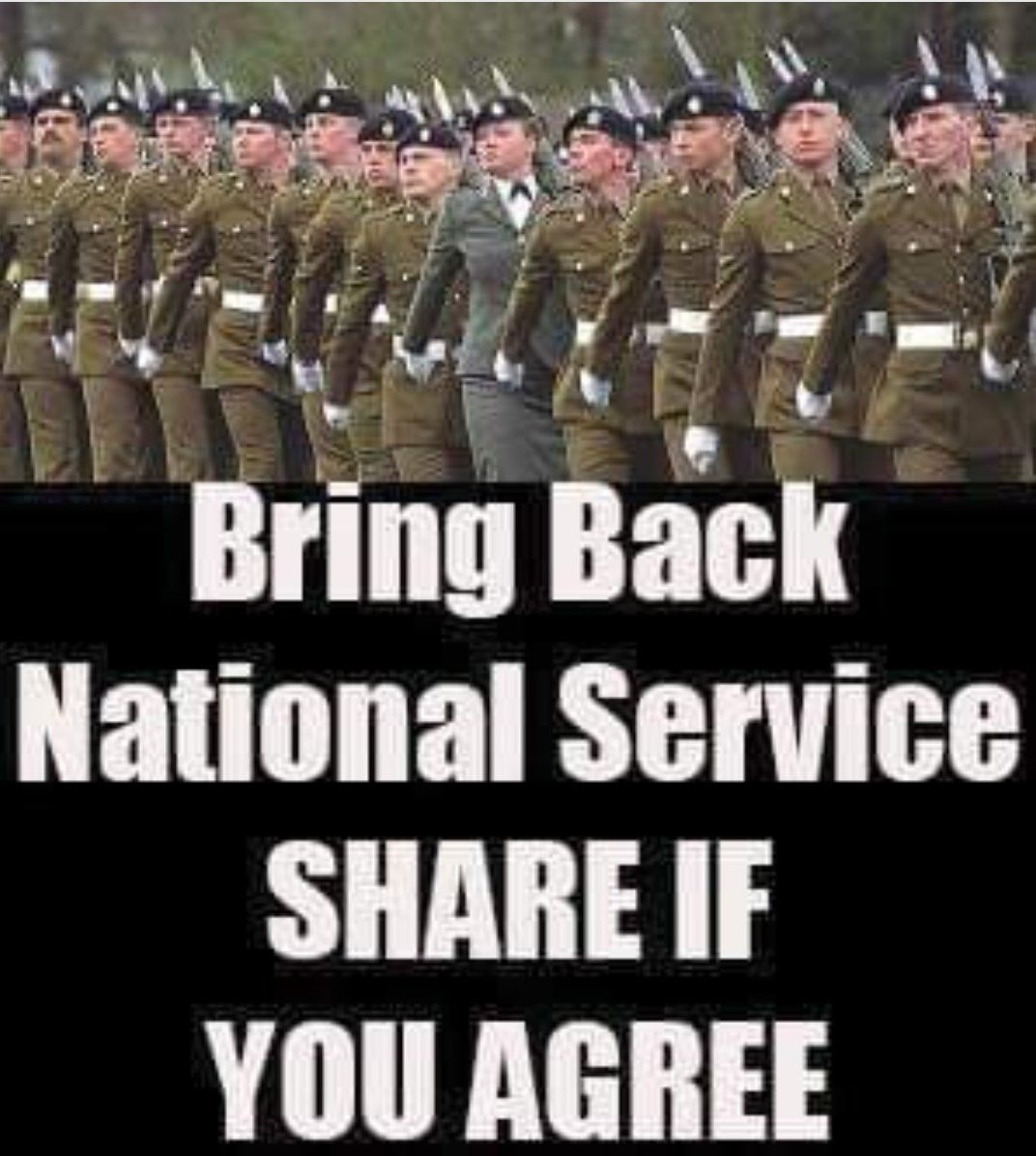 BFirstParty's tweet image. Would you support the reintroduction of the National Service? 
Anti-social behaviour and liberalism would be a thing of the past.
Tell us your thoughts?👇