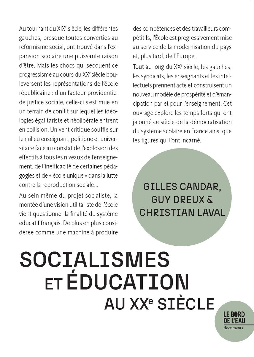 À paraître en mai <a href="/BDLditions/">BDL éditions</a> 

Socialismes et éducation au XXe siècle - Gilles Candar, Guy Dreux et Christian Laval
