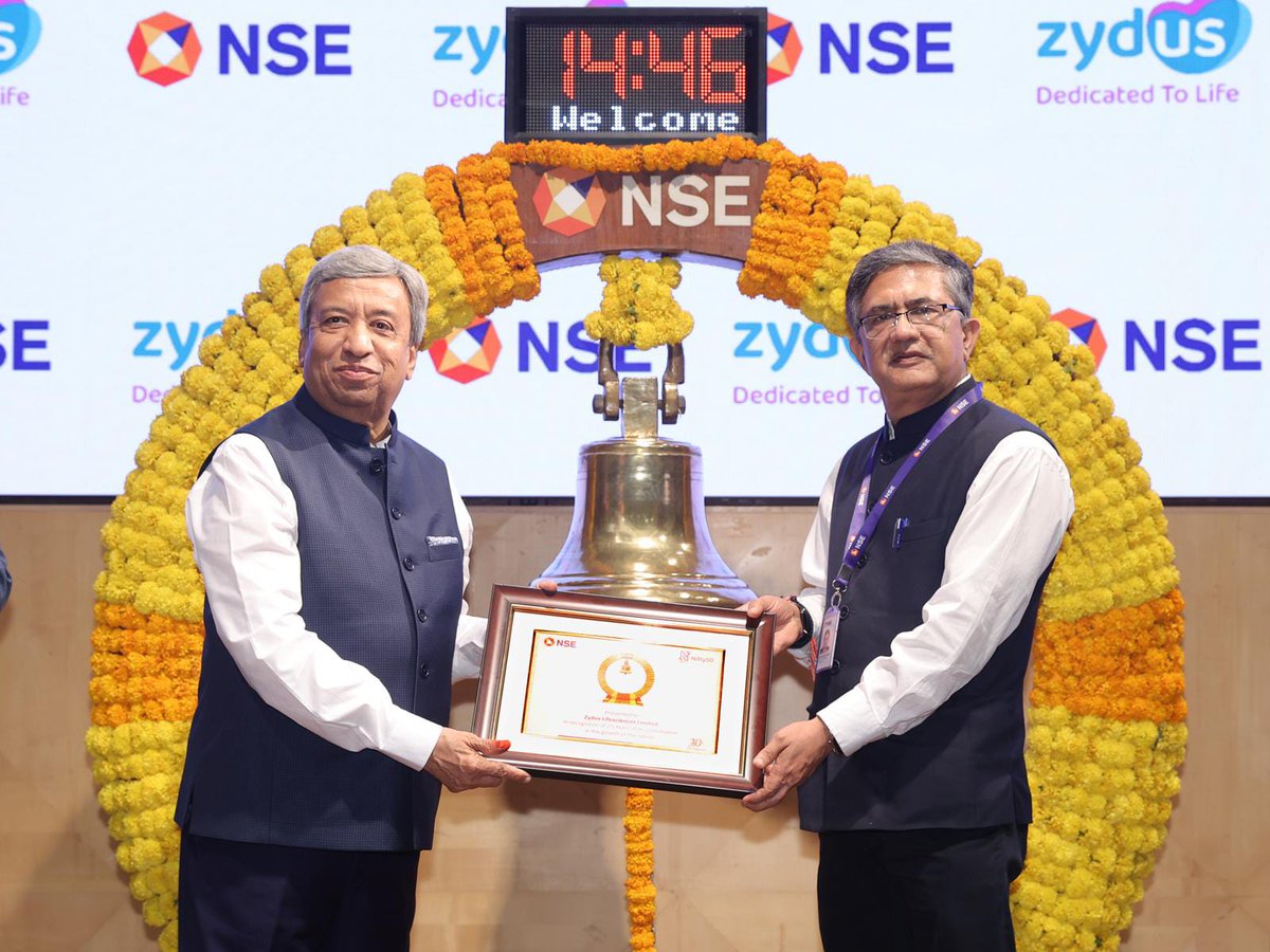 NSEIndia's tweet photo. Congratulations to Zydus Lifesciences Limited on achieving the remarkable milestone of completing 25 years of being listed on @NSEIndia. 

#NSEIndia #NSE #Listing #StockMarket #ShareMarket #25YearsOfListing @ZydusUniverse
@ashishchauhan https://t.co/e61VoZSJgE