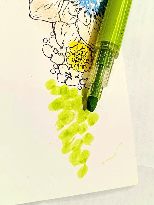 色を塗ってから線を描くと、塗りで線がにじむことがない 