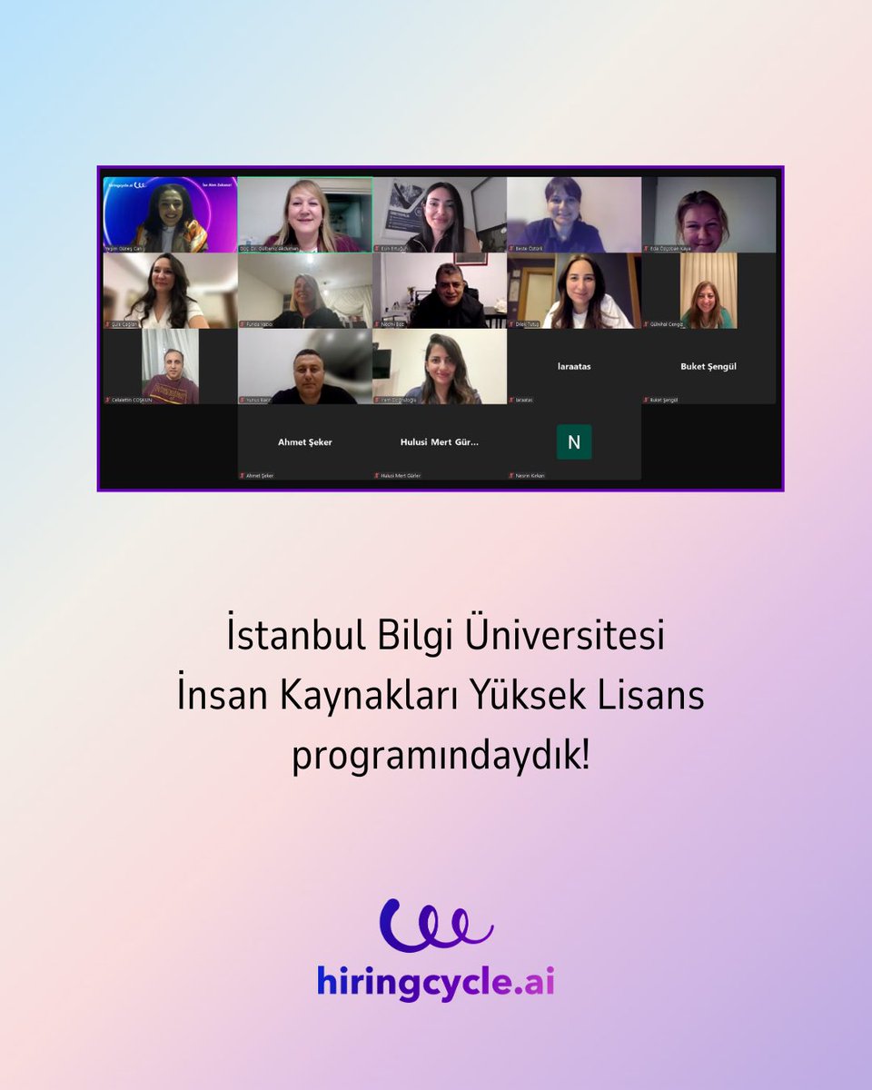 Bu hafta İstanbul Bilgi Üniversitesi İnsan Kaynakları Yüksek Lisans programında, CPO'muz Yeşim Güneş Can,dijital işe alım süreçlerini ve yapay zeka destekli platformumuz hiringcycle.ai’ı anlattı.

İnsan kaynaklarının geleceğini birlikte şekillendirmekten gurur duyuyoruz!