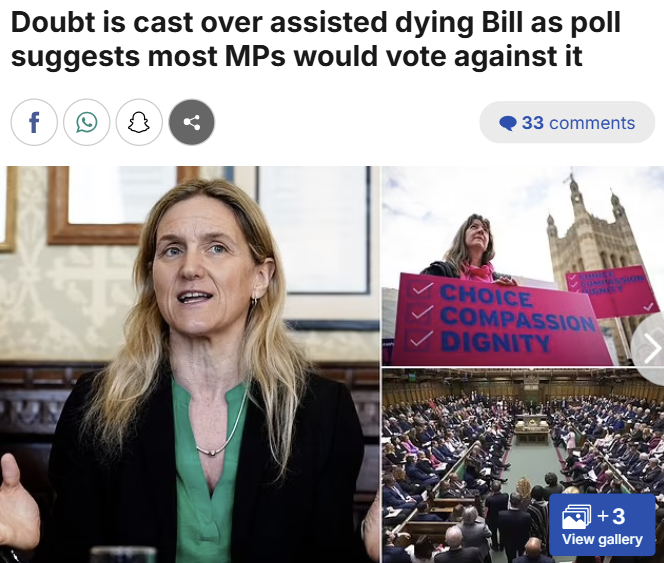Daily Mail: Doubt is cast over assisted dying Bill as poll suggests most MPs would vote against it. (<a href="/martinbeckford/">Martin Beckford</a>)

dailymail.co.uk/news/article-1…