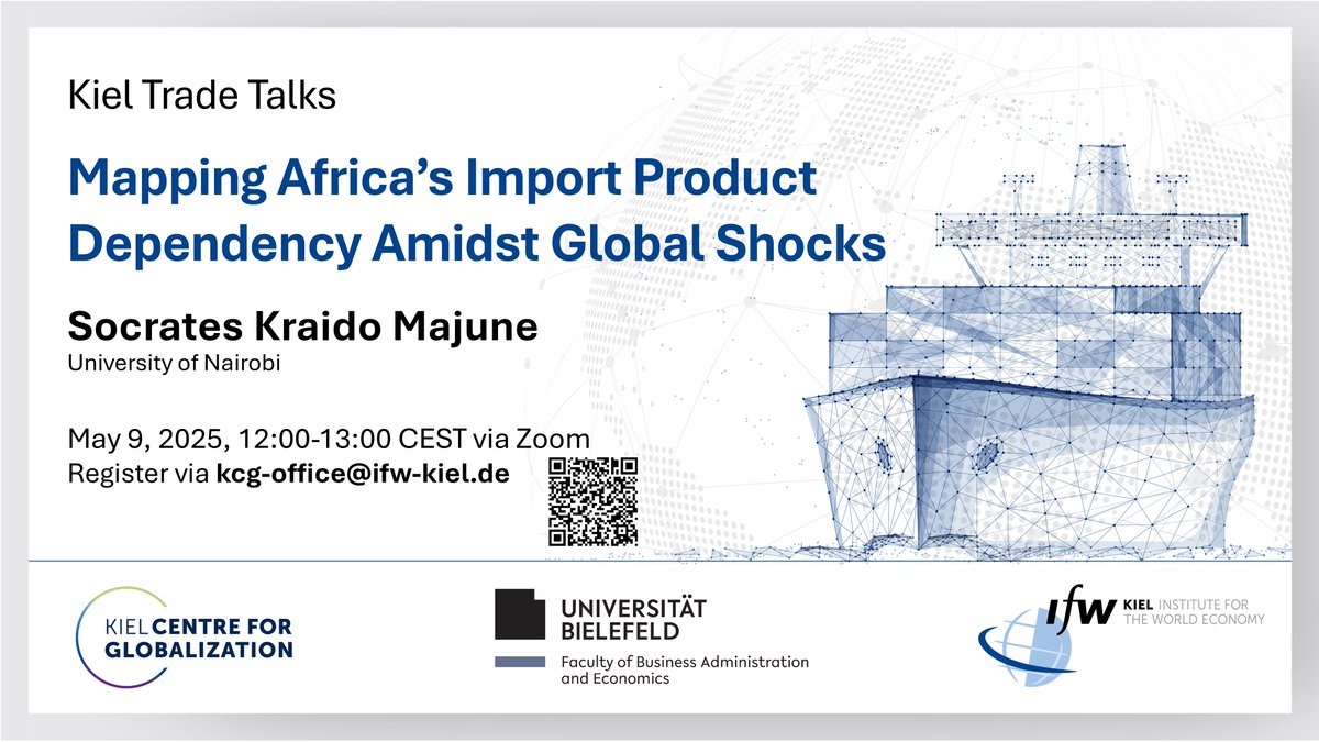 Kiel Trade Talks #7 - How reliant is #Africa on risky imports—and from whom? <a href="/SKMajune/">Majune Socrates Kraido</a> (<a href="/HumanitiesUoN/">Faculty of Arts and Social Sciences</a>, <a href="/uonbi/">University of Nairobi</a>) explores Africa’s import dependencies and the global dynamics shaping them.
🔗Register know 👉 ifw-kiel.de/institute/even…