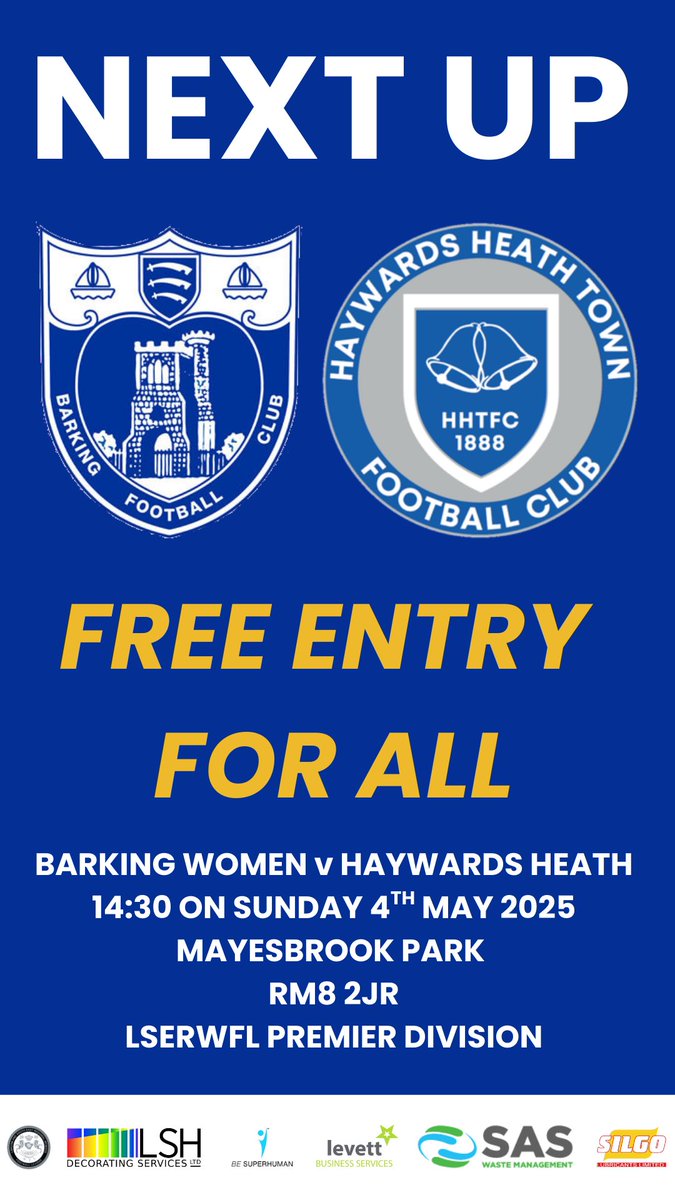This Sunday our last home game of the season… FREE FOR ALL 🤝

<a href="/BarkingFCWomen/">Barking FC Women</a> 💪