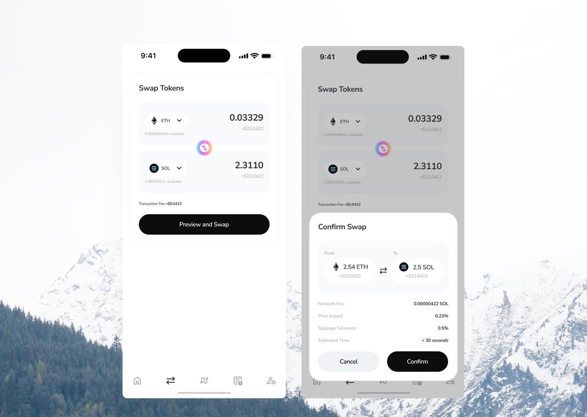 TobyDesignX's tweet image. Designed Chainelo, a simple mobile app for effortless swapping and bridging of crypto tokens. Focusing on seamless cross-chain transactions with a smooth, tap-and-go experience anyone can use. 

 #UIDesign #figma #Web3