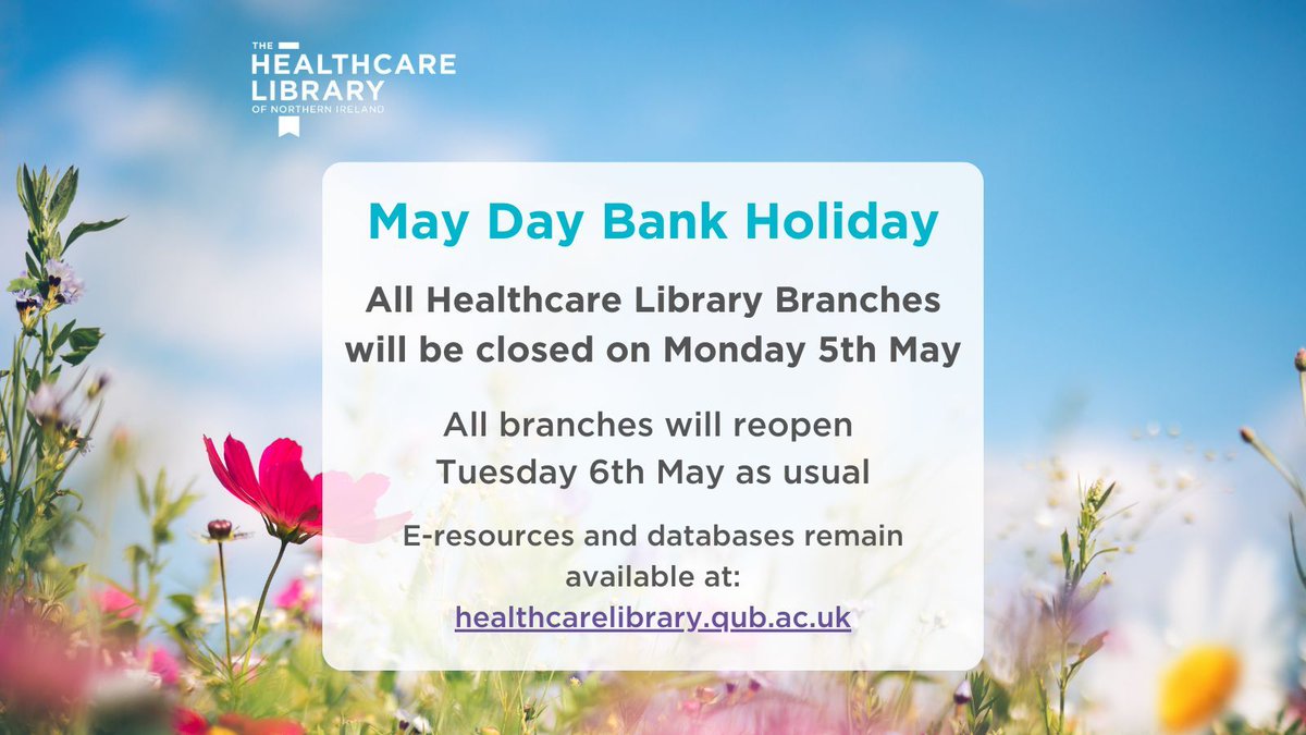 All branches of The Healthcare Library of Northern Ireland will be closed on Monday 5th May for the Bank Holiday.
Online resources are still available on the Healthcare Library website. Branches will open as normal on Tuesday 6th May.
#HealthcareLibraryNI