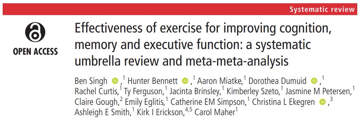 The largest review, including &gt;2700 trials, was just published.

Exercise significantly improved cognition, memory &amp; executive function across all populations.

Exercise is essential for cognitive health.