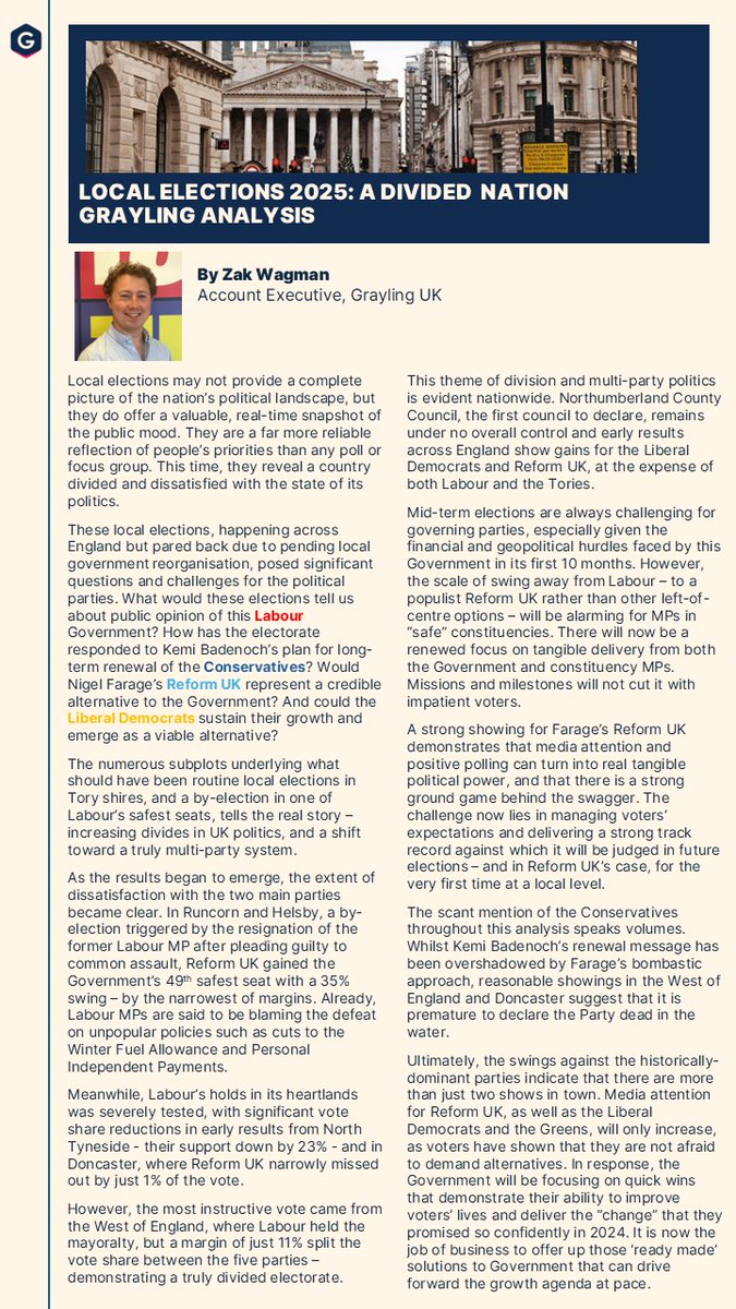Here's our take on the #LocalElections2025 so far. 

The key takeaways:
🔹 Labour &amp; the Conservatives have seen a vast drop in support
🔹 Reform UK lived up to the polling with significant gains across the country 
🔹 Voters want to see swifter policy delivery.

Read more below.