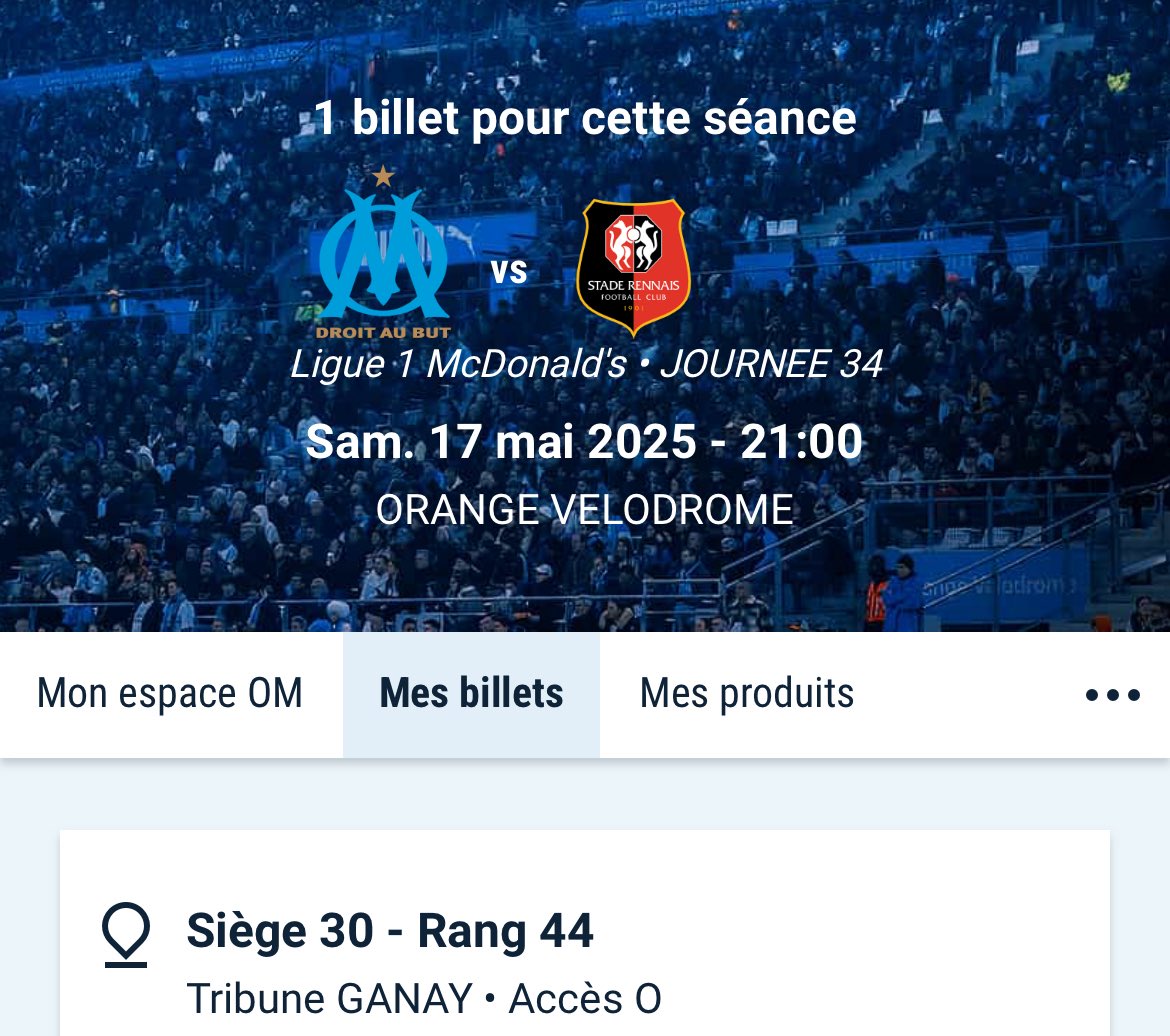 roux on the flux (@menanteau3) on Twitter photo 1 place à vendre pour le dernier match de la saison 🏆
Preuve d’abonnement 🙌🏼
Certifié par <a href="/biloEntraide/">OM BILLETS 🎟️</a> 1 place à vendre pour le dernier match de la saison 🏆
Preuve d’abonnement 🙌🏼
Certifié par <a href="/biloEntraide/">OM BILLETS 🎟️</a>