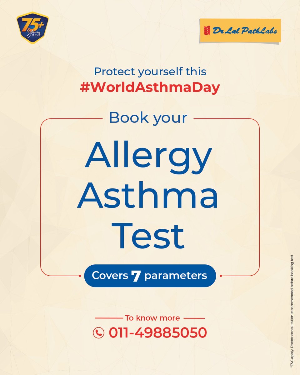 lalpathlabs's tweet image. Book your Allergy Test with Dr Lal PathLabs and manage allergic triggers on time. Stay Safe. Stay Healthy!

#WorldAsthmaday #ProtectYourHealth #BookYourTest #Diagnostics #DrLalPathlabs