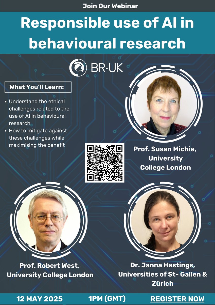 Join us for the final webinar in our AI in Behavioural Research series! Our speakers will dive into the ethical challenges of applying AI to behavioural research, discuss how to address them &amp; more. Sign up via the link below!
us02web.zoom.us/webinar/regist…