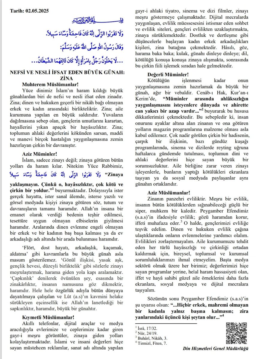 Bugünkü #hutbe harikaydı. Mesele aileyse zina en büyük sorunlardan biri. Diyanet İşleri Başkanlığı çok güzel bir iş yapmış. Hutbeyi hazırlayanları da ayrıca tebrik etmek gerek.