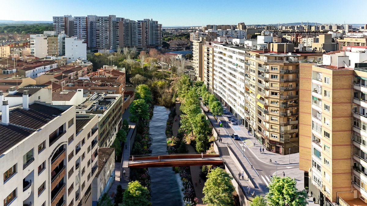 🌳El proyecto de transformación del #RíoHuerva, que encara ya la recta  final de su fase 1, supondrá la puesta en servicio de 8 parques: Tramo 1⃣  con 5 parques nuevos (12.400 m2