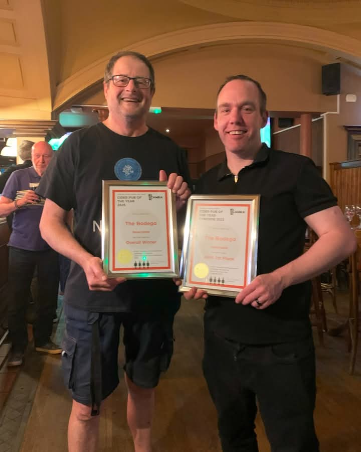 Cider Pub of the Year 🏆

We're happy to announce that The Bodega has been named CAMRA's 2025 Cider Pub of the Year.

Special mention goes to Michael Foreman, the man behind the bar (pictured on the left) and his passion for all things cider.

Ooh ah, Cider! #CAMRA #Cider