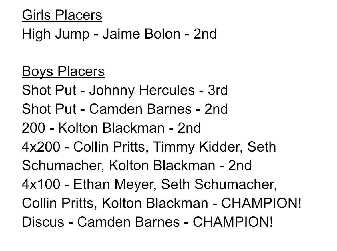 Congratulations to our middle school track team on an outstanding performance last night at the OVAC Championship!