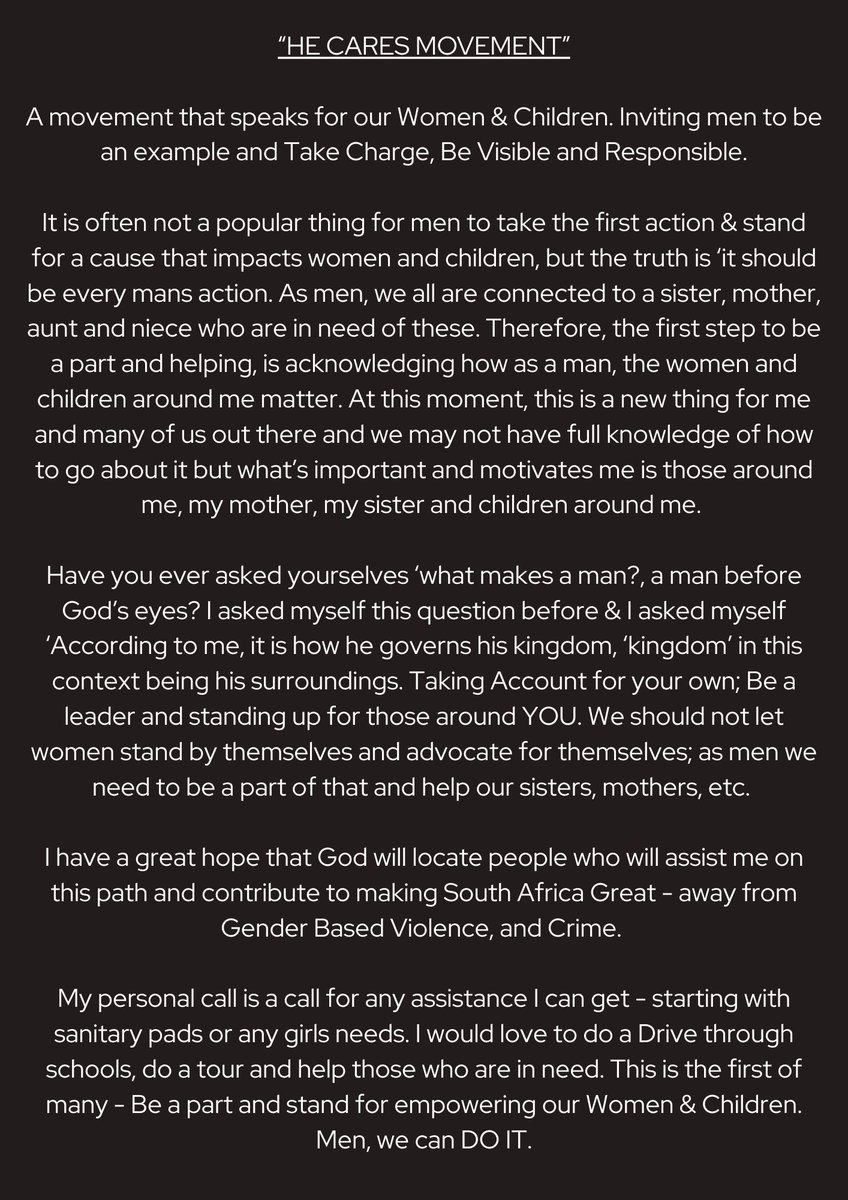 freymusiq's tweet photo. Hi Everyone. May you please take the time to go through this poster. Kindly Like, Repost &amp; Share. Please Join the Movement &amp; let’s make the Difference Together! Please use the hashtag #Hecaresmovement thank you in advance!🙏🏽❤️ https://t.co/4658RA7kAu
