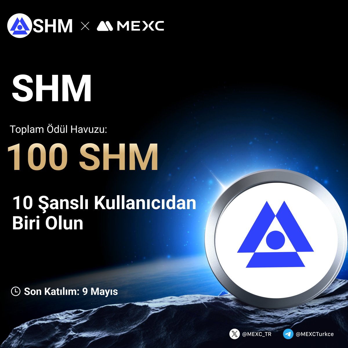 🎉  $SHM 'nin #MEXC'de Listelenmesini Kutluyoruz!

🤩150.000 $USDT Ödül Havuzuna Ek Olarak Tam 100 $SHM den Payınızı Kazanmak İçin Yapmanız Gerekenler;

🔹Takip Edin:<a href="/MEXC_TR/">MEXC_TR</a>
🔹Formu Doldurun;mexctr.info/4j2DQsF
🔹Bu gönderiyi beğenin ve RT yapın 

⏰Son Katılım Tarihi: 9