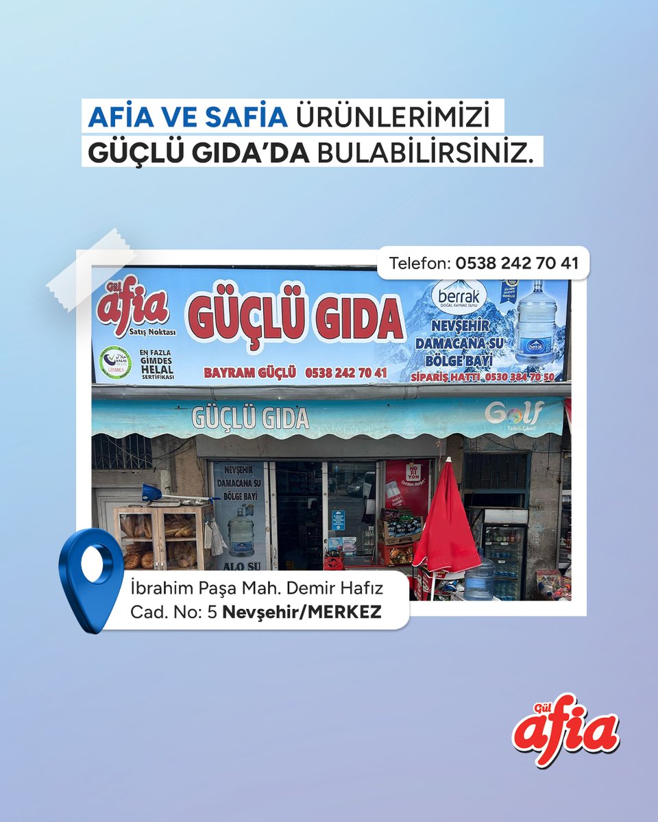 AfiaOlsun's tweet photo. AFİA ve SAFİA Ürünlerimizi GÜÇLÜ GIDA'DA bulabilirsiniz.
📍 İbrahim Paşa Mah. Demir Hafız Cad. No: 5 Nevşehir/MERKEZ
📞 0538 242 70 41
İyi Alışverişler!
#afiaolsun #afiasatisnoktasi #afiamarketleri #helalmarket #helalmarket #helalafia #afia #afiagida #nevşehir https://t.co/JuMRwjORV2
