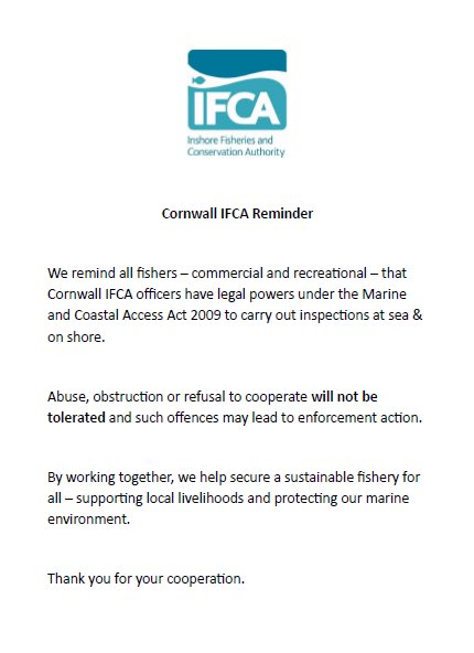 Notice regarding inspections conducted by Cornwall IFCA officers:
