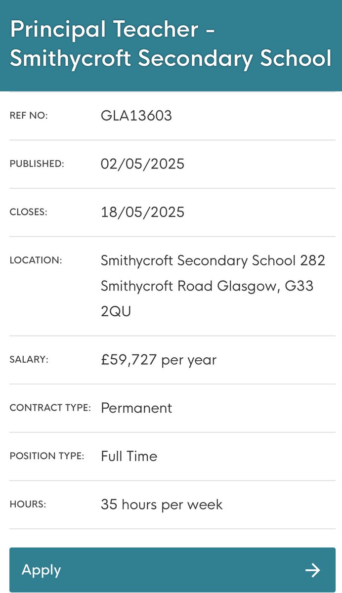 Mrs J. Baxter (@mrsjbaxter_) on Twitter photo ✨Principal Teacher Pupil Support ✨
We are recruiting for an experienced & passionate PT Pupil Support to join our Dynamic Team <a href="/smithycroft282/">Smithycroft Secondary</a>
🔸Permanent Post - PT3🔸
Click HERE to Apply ⬇️
myjobscotland.gov.uk/councils/glasg…
#WeBelong #WeLearn #WeAchieve ✨Principal Teacher Pupil Support ✨
We are recruiting for an experienced & passionate PT Pupil Support to join our Dynamic Team <a href="/smithycroft282/">Smithycroft Secondary</a>
🔸Permanent Post - PT3🔸
Click HERE to Apply ⬇️
myjobscotland.gov.uk/councils/glasg…
#WeBelong #WeLearn #WeAchieve