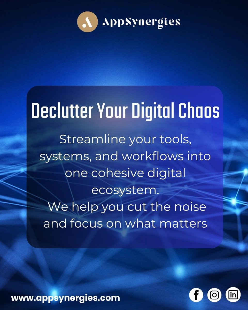 AppSynergies's tweet image. Is your tech stack a mess? 🧩🧹 We bring clarity, structure, and results with streamlined digital solutions that drive performance.
#DigitalCleanup #SmartSolutions #OrganizedTech #AppSynergies #EfficiencyTools #DigitalProductivity