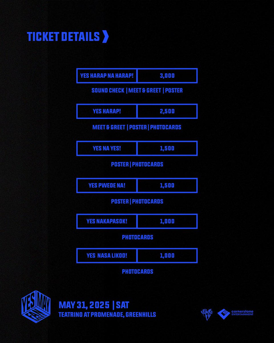 YES! Ito na ang ticket prices. Makakasecure na kayo, 143, SOON! 🫶🏻

Official ticket selling on May 5th! ❤️‍🔥 
 
See you at Teatrino, Greenhills 7PM. 

#143YesMyLove