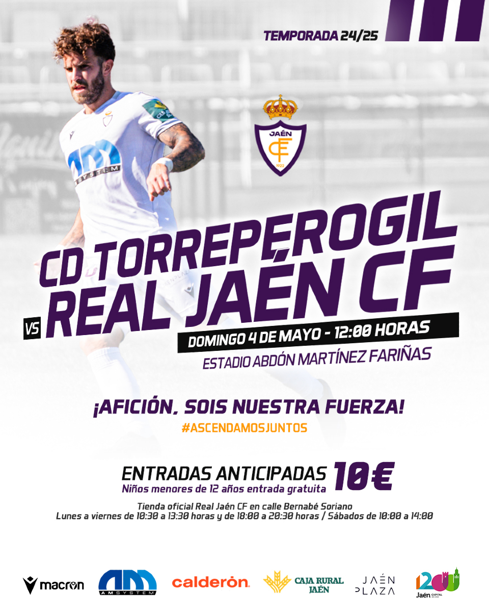 ¡𝗔𝗙𝗜𝗖𝗜𝗢́𝗡, 𝗖𝗢𝗡𝗧𝗔𝗠𝗢𝗦 𝗖𝗢𝗡 𝗩𝗢𝗦𝗢𝗧𝗥𝗢𝗦 #𝟭𝟮!

🆚 CD Torreperogil

📆 4 de mayo

⏰ 12:00 horas

🏟 Estadio ABDÓN MARTÍNEZ FARIÑAS

🎫 𝗩𝗘𝗡𝗧𝗔 𝗗𝗘 𝗘𝗡𝗧𝗥𝗔𝗗𝗔𝗦 𝗔𝗡𝗧𝗜𝗖𝗜𝗣𝗔𝗗𝗔𝗦 10€

📍Tienda oficial en calle Bernabé Soriano
de lunes a viernes