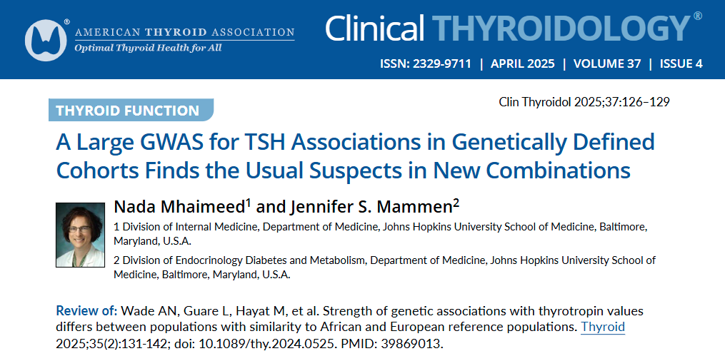 Clinical Thyroidology (@clinicalthyroid) on Twitter photo How do genes determine a person’s #TSH level? Read review by Dr. Mammen on paper in <a href="/thyroidjournal/">Thyroid Journal</a> focused on associations w/ TSH across different sex and genetic ancestry.
ow.ly/b8kn50VLscf
#GWAS #medtwitter #endotwitter #thyroid #hypothyroidism #thyroidfunction How do genes determine a person’s #TSH level? Read review by Dr. Mammen on paper in <a href="/thyroidjournal/">Thyroid Journal</a> focused on associations w/ TSH across different sex and genetic ancestry.
ow.ly/b8kn50VLscf
#GWAS #medtwitter #endotwitter #thyroid #hypothyroidism #thyroidfunction